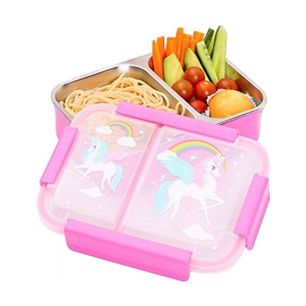 Eazy Kids – 6 & 4 Convertible Bento Lunch Box w/Steel Spoon & Fork Set – Game ON Grey