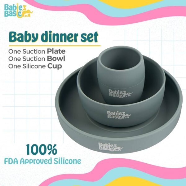 Babies Basic – Silicone Plate – Bowl and Cup- Indigo