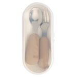 Babies Basic – Stainless Steel Cutlery Set with Spoon and Fork with travel case – Cream