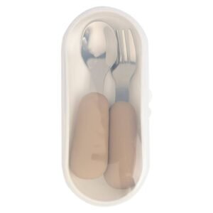 Babies Basic – Stainless Steel Cutlery Set with Spoon and Fork with travel case – Cream