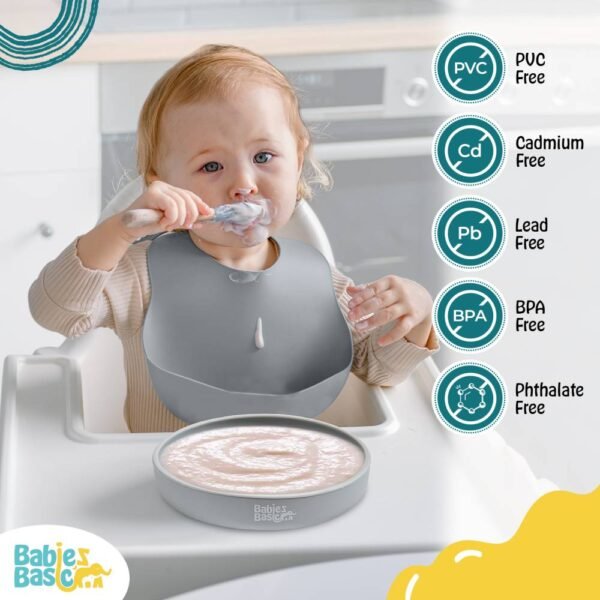 Babies Basic – Feeding Set – Plate with suction – Gray