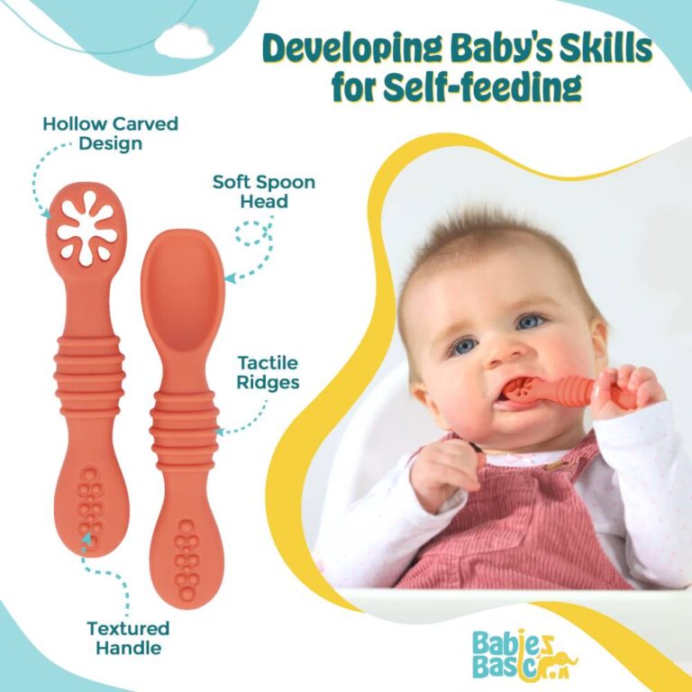 Babies Basic - Soft Tip BPA Free Silicone First Stage Training Spoon with Masher- Pink