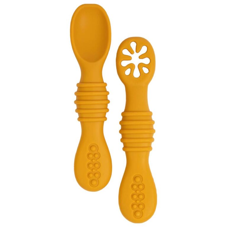 Babies Basic - Soft Tip BPA Free Silicone First Stage Training Spoon with Masher- Yellow