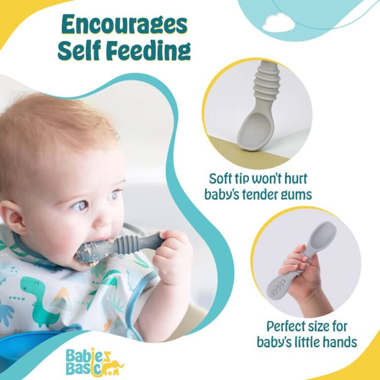 Babies Basic - Soft Tip BPA Free Silicone First Stage Training Spoons - Grey