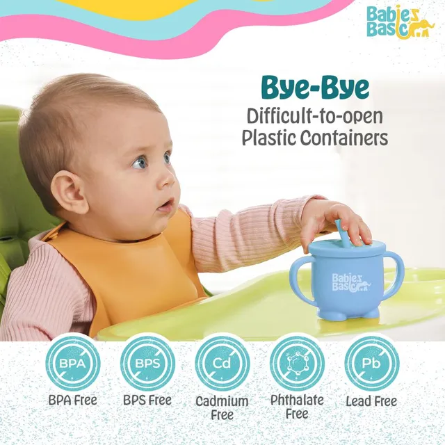 Babies Basic - 2 in 1 Silicone Cup with Straw or a Snack Lid - Blue