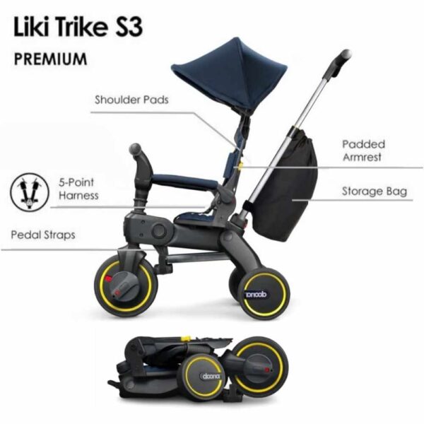 Doona Liki Trike S3 Deep Blue – Premium Foldable Toddler Trike & Travel Tricycle