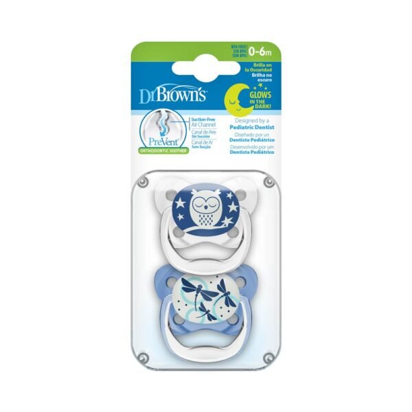 Dr. Browns – Prevent Glow in the Dark Butterfly Shield Pacifier – Stage 1 – Blue – Pack of 2