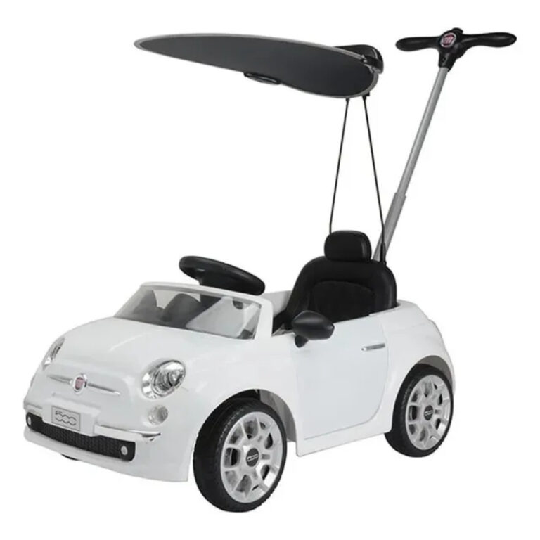 Fiat 3-in-1 Official Licensed Kids Pusher Stroller with Canopy – White