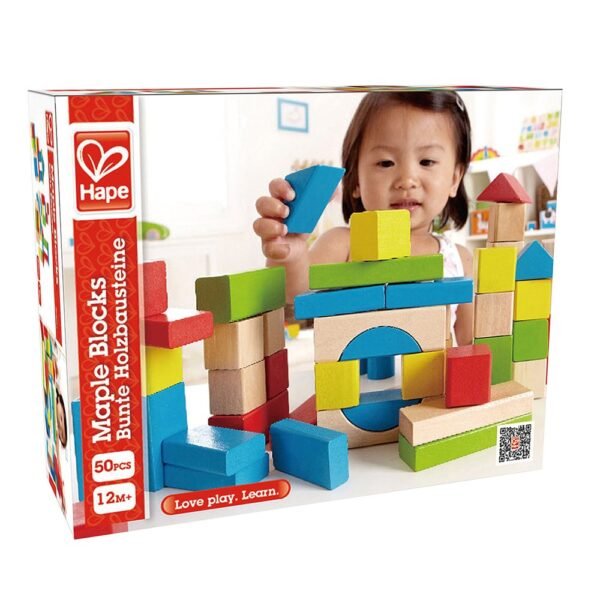 Hape – Maple Wooden Blocks Building Set with Bag – 50pcs