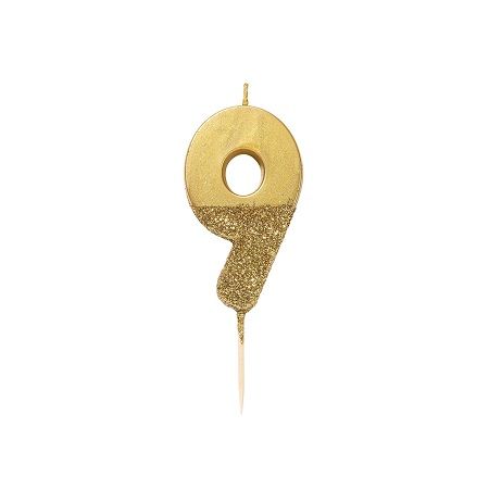 Talking Tables Gold Glitter Number Candle 9