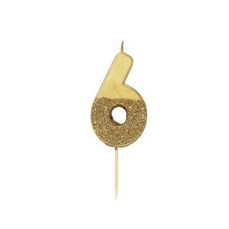 Talking Tables Gold Glitter Number Candle 6