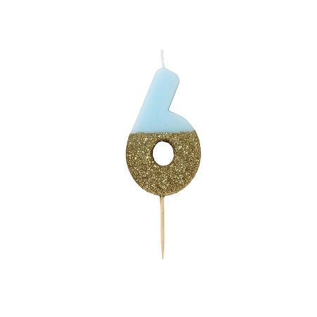 Talking Tables Blue - Glitter Number Candle 6
