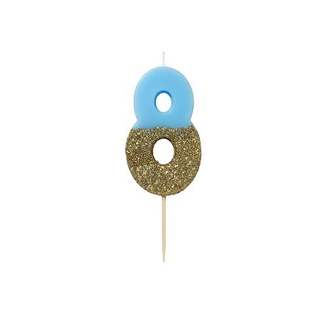 Talking Tables Blue - Glitter Number Candle 8