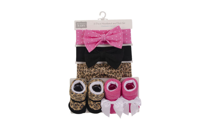 Hudson Childrenswear - 3Pc Headband And 2Pc Socks Set Leopard - Rose