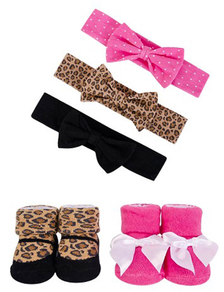 Hudson Childrenswear - 3Pc Headband And 2Pc Socks Set Leopard - Rose