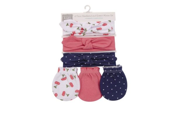 Hudson Childrenswear – 3Pc Headband And 3Pc Scratch Mitten Set Cherries – Rose Multicolor