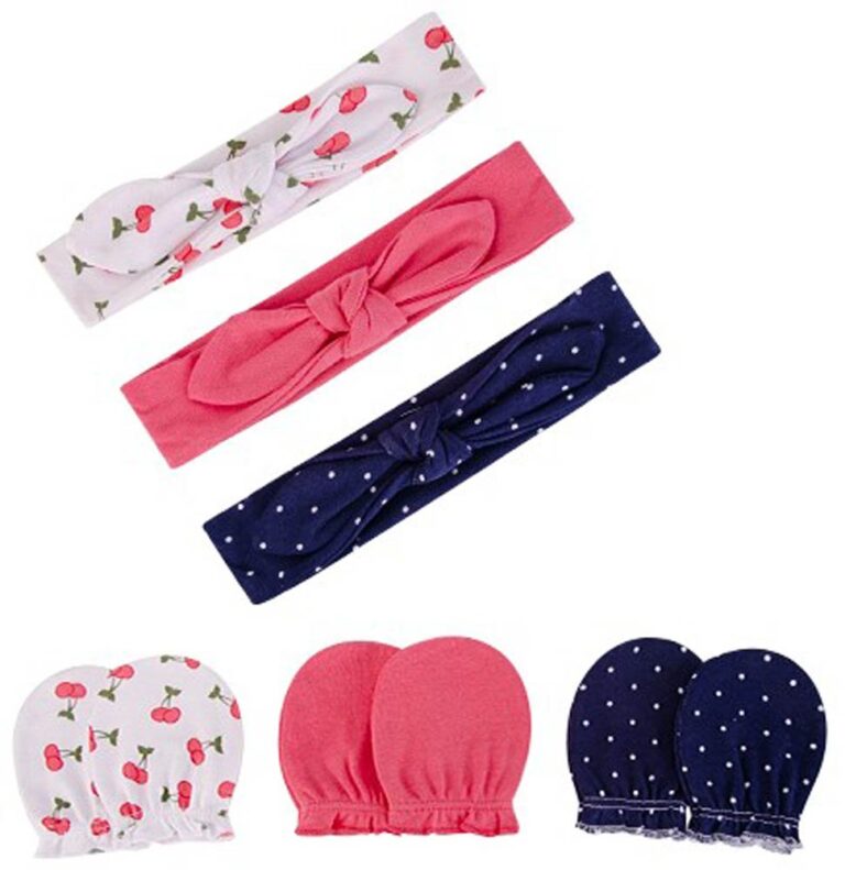 Hudson Childrenswear - 3Pc Headband And 3Pc Scratch Mitten Set Cherries - Rose Multicolor