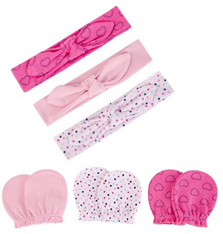 Hudson Childrenswear - 3Pc Headband And 3Pc Scratch Mitten Set Navy Hearts - Pink