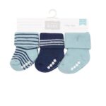 Hudson Childrenswear – Baby Terry Socks With Non-Skid 3Pc Mint Navy Stripes – Sapphire Blue