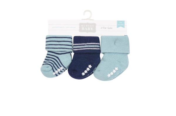 Hudson Childrenswear – Baby Terry Socks With Non-Skid 3Pc Mint Navy Stripes – Sapphire Blue