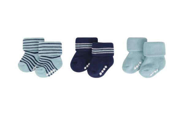 Hudson Childrenswear – Baby Terry Socks With Non-Skid 3Pc Mint Navy Stripes – Sapphire Blue