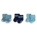 Hudson Childrenswear – Baby Terry Socks With Non-Skid 3Pc Mint Navy Stripes – Sapphire Blue