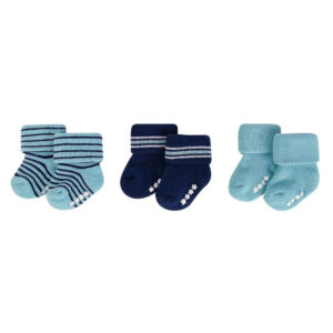 Hudson Childrenswear – Baby Terry Socks With Non-Skid 3Pc Mint Navy Stripes – Sapphire Blue