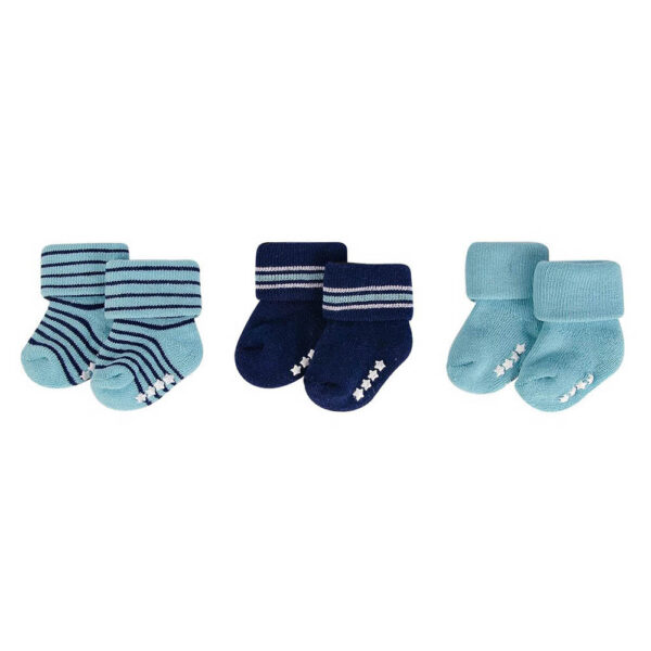 Hudson Childrenswear – Baby Terry Socks With Non-Skid 3Pc Mint Navy Stripes – Sapphire Blue