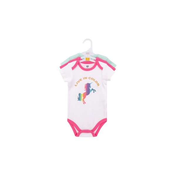 Hudson Baby – Bodysuit 3Pcs Set Short Sleeve – Rainbow Unicorn (0-3M)