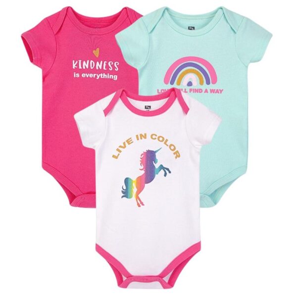 Hudson Baby – Bodysuit 3Pcs Set Short Sleeve – Rainbow Unicorn (3-6M)