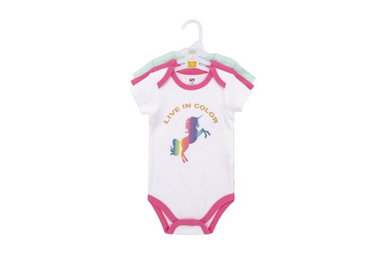 Hudson Childrenswear - Bodysuit 3pcs Set Short Sleeve Rainbow Unicorn - Rose