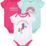 Hudson Childrenswear – Bodysuit 3pcs Set Short Sleeve Rainbow Unicorn – Rose