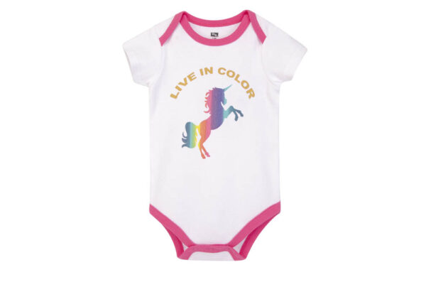 Hudson Childrenswear – Bodysuit 3pcs Set Short Sleeve Rainbow Unicorn – Rose