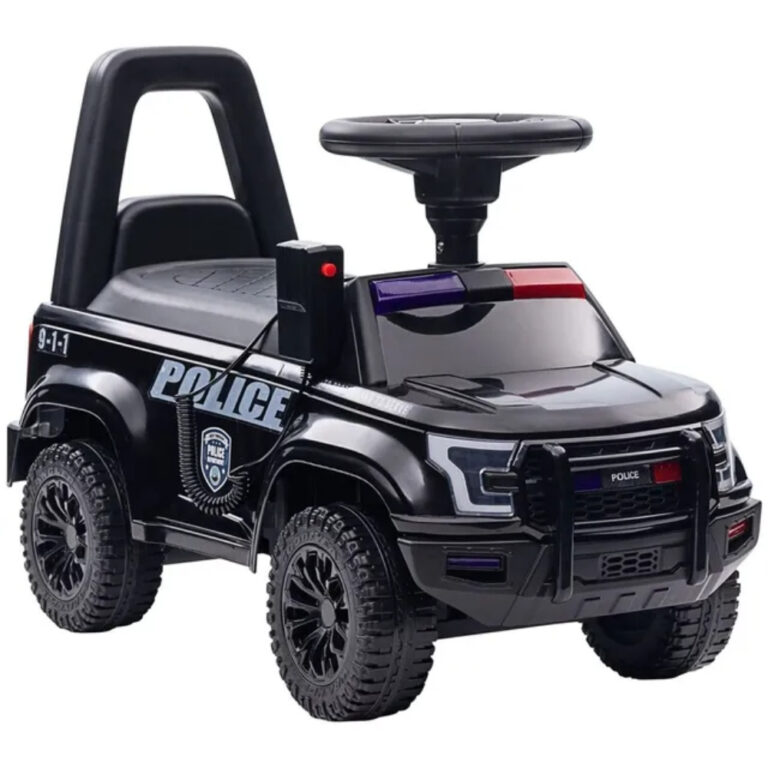 Kids Police Push Ride-On Car – Black - Foot-to-Floor Patrol Car with Steering & Storage for Toddlers