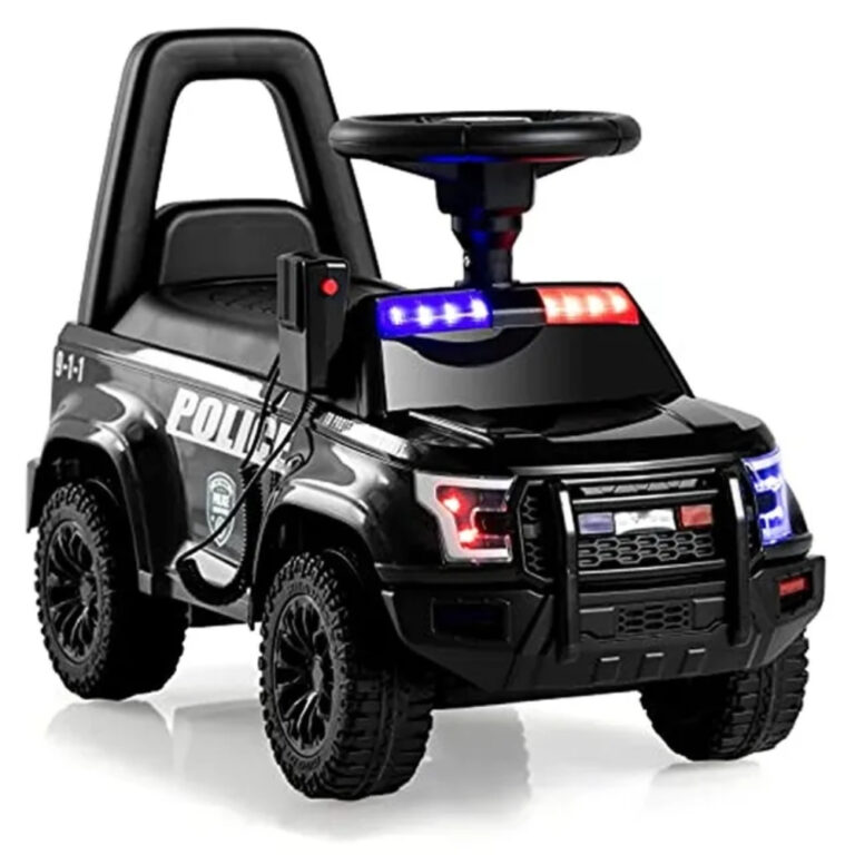 Kids Police Push Ride-On Car – Black - Foot-to-Floor Patrol Car with Steering & Storage for Toddlers