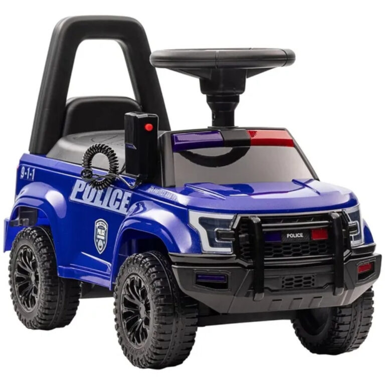 Kids Police Push Ride-On Car – Blue - Foot-to-Floor Toddler Patrol Car with Steering Wheel & Storage