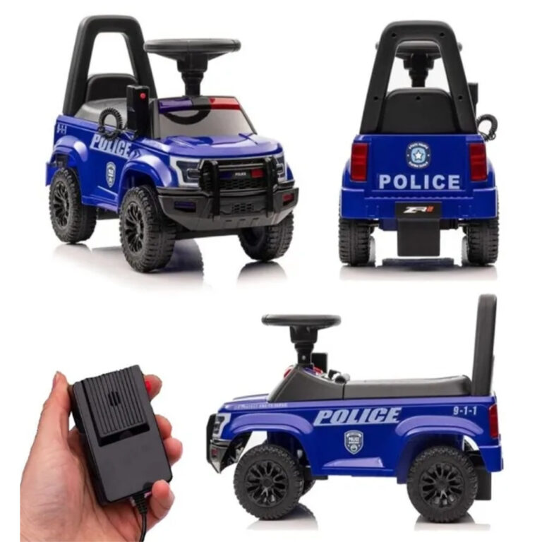 Kids Police Push Ride-On Car – Blue - Foot-to-Floor Toddler Patrol Car with Steering Wheel & Storage