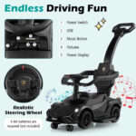 Lamborghini 3-in-1 Ride-On Push Car for Kids – Licensed Stroller, Walker & Ride Toy with USB Music, Black
