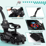 Lamborghini 3-in-1 Ride-On Push Car for Kids – Licensed Stroller, Walker & Ride Toy with USB Music, Black