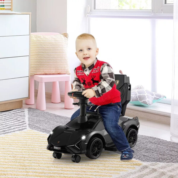 Lamborghini 3-in-1 Ride-On Push Car for Kids – Licensed Stroller, Walker & Ride Toy with USB Music, Black