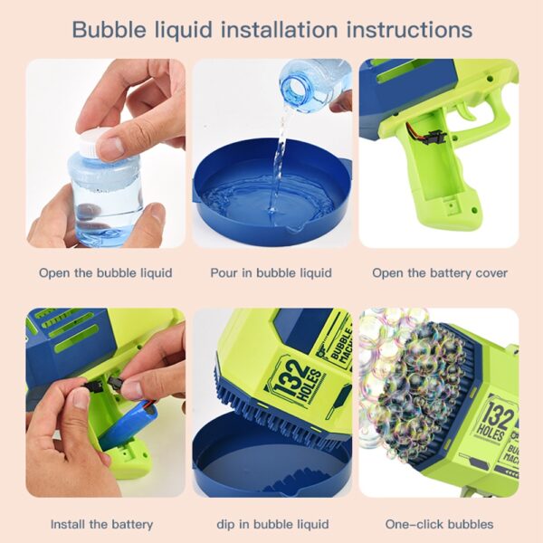 Little Story – 132 Holes Bubble Machine Gun With Light/Bubble Maker – Green