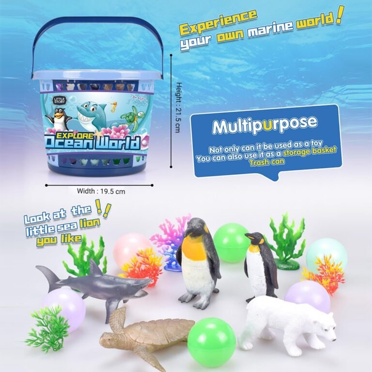 Little Story - 17Pcs Ocean World Bucket Set 5Pcs With Marine Animal