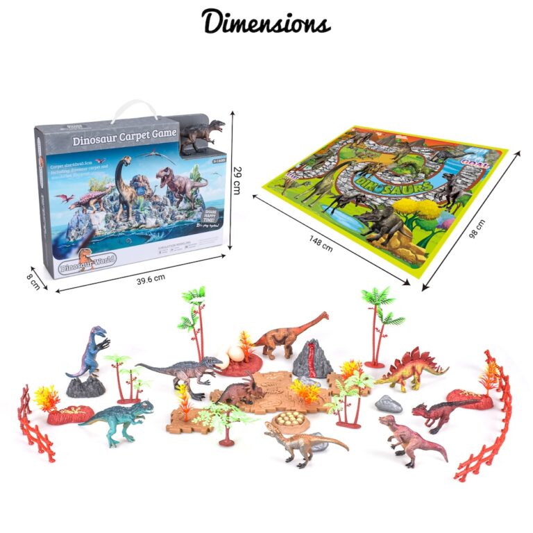 Little Story - 18Pcs Dino World Set With 9Pcs Dinosaur, Scene Carpet And Accessories