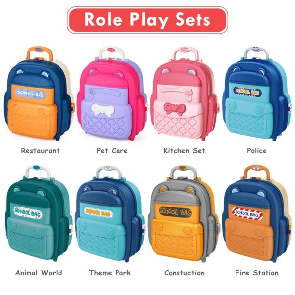 Little Story – 2in1 Police Station W/Police Car & Block Set School Bag (219 Pcs) – Blue