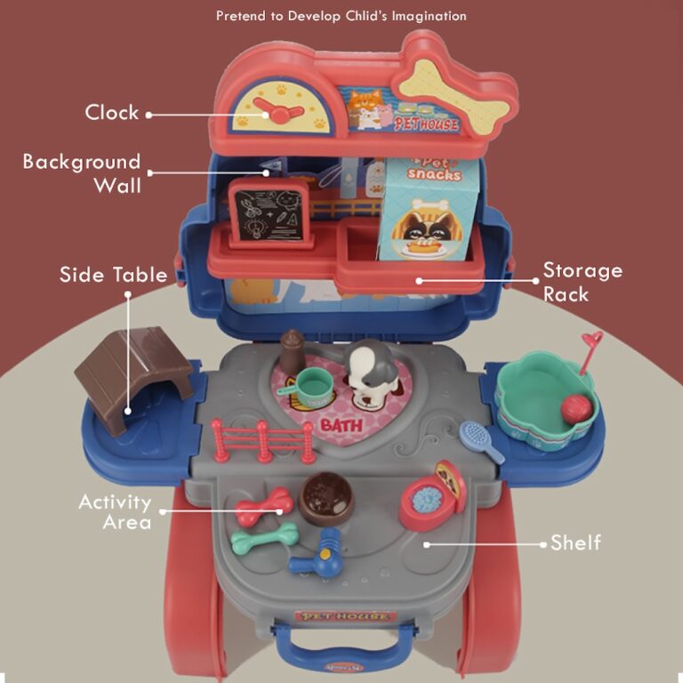 Little Story - 3in1 Animal Care/Pet House Toy Set School Bag (26 Pcs) - Blue