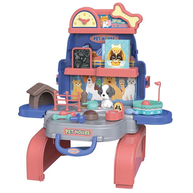Little Story - 3in1 Animal Care/Pet House Toy Set School Bag (26 Pcs) - Blue