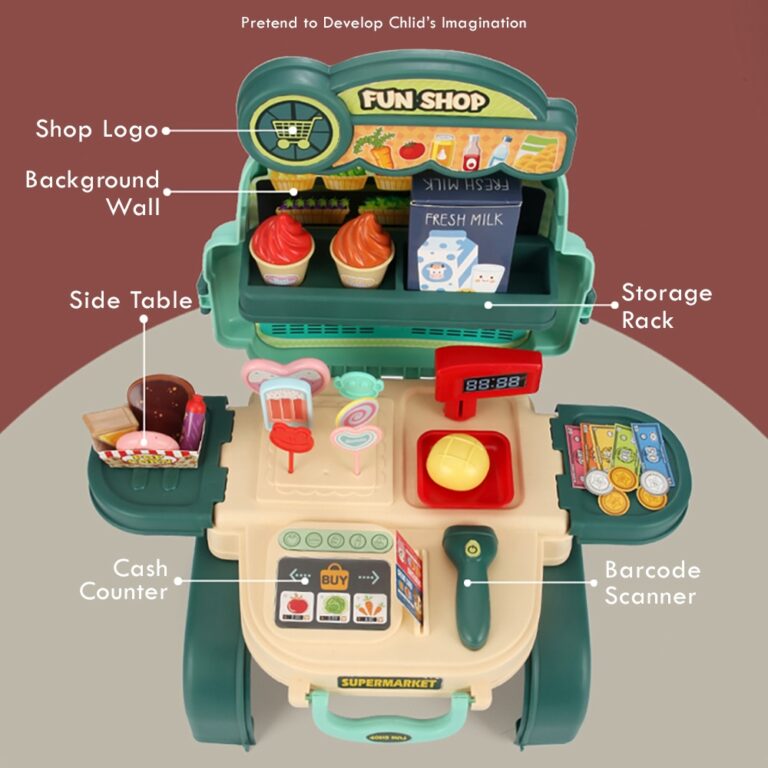 Little Story - 3in1 Shopkeeper/Supermarket Toy Set School Bag (36 Pcs) - Green