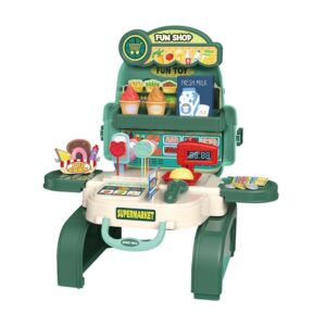 Little Story – 3in1 Shopkeeper/Supermarket Toy Set School Bag (36 Pcs) – Green
