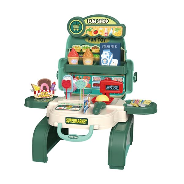 Little Story – 3in1 Shopkeeper/Supermarket Toy Set School Bag (36 Pcs) – Green