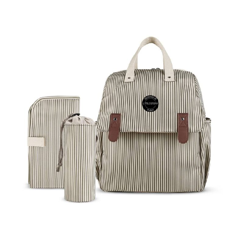Little Story - Diaper Backpack with Changing Mat and Bottle Bag - set of 3 - Beige